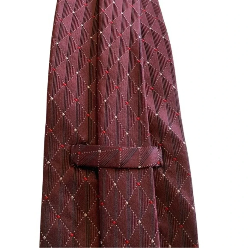 Murano‎ 100% Silk. Mens Necktie Maroon Wine , Red and Silver,  Mens Tie.